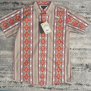 Ariat Red and Beige Patterned Button Down Shirt